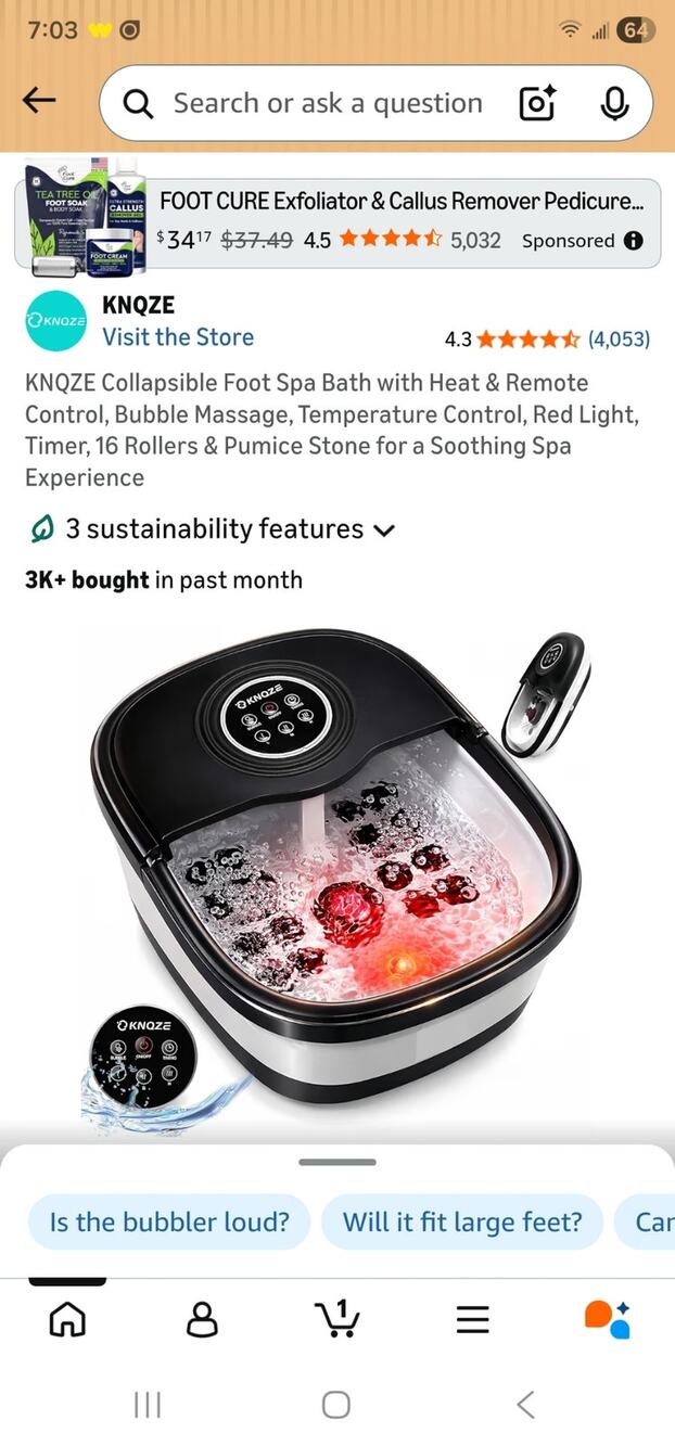 KNQZE Collapsible Foot Spa Bath with Heat & Remote Control, Bubble Massage